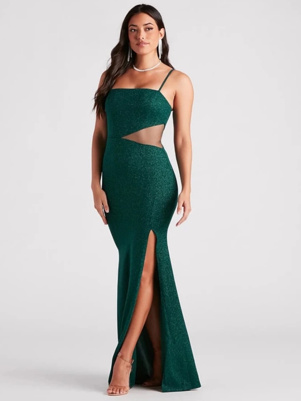 Windsor Emerald Green Glitter Cutout Mermaid Gown
